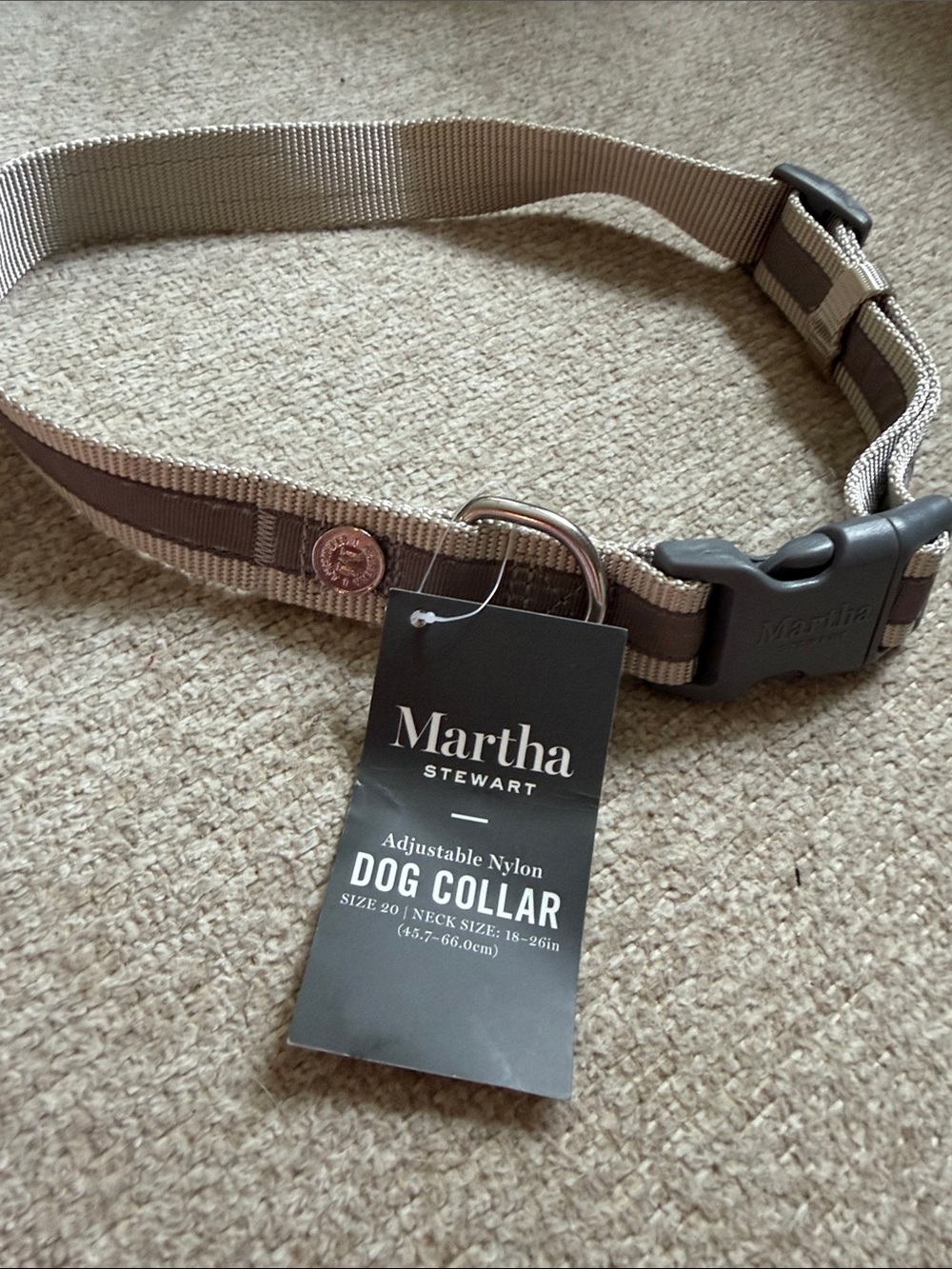 Martha Stewart Tan and Dark Grey Adjustable Nylon Dog Collar